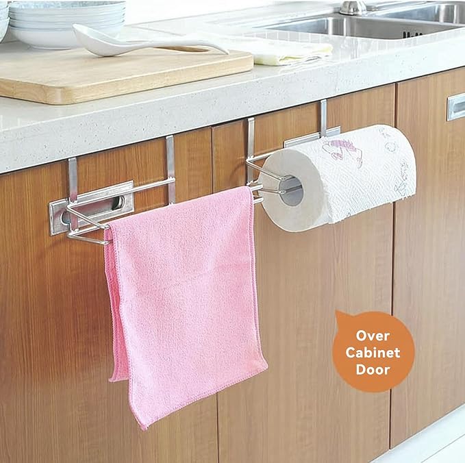 T.R.Sani. Kitchen Paper Towel Holder Under Cabinet, Bathroom Paper Towel Holder, Stainless Steel Paper Towel Holders for Cabinets Under 0.82" - Silver, 2 Pack