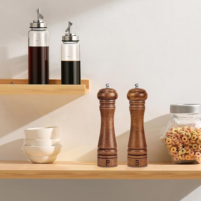 Haomacro Wooden Salt and Pepper Grinder Set Refillable Salt & Pepper Mills Adjust for Coarseness, Crafted of Solid Oak Wood with Ceramic Stainless Steel Core, 8 Inches - 2 Packs - Image 6