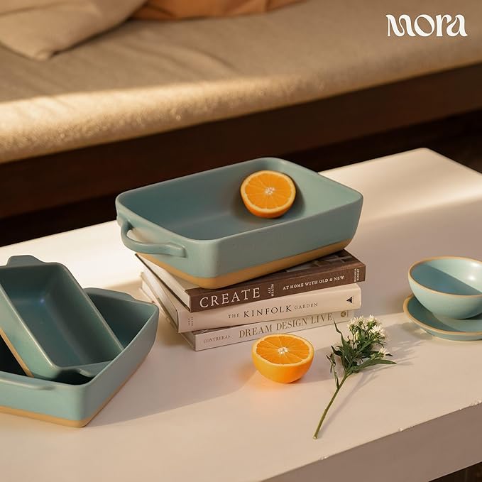 Mora Ceramic Baking Dish with Handles For Casserole, Lasagna, Gratin, Broiling, Roasting, and Baking. Large 9x13 in Pan, Extra Deep - Porcelain Serving Bakeware from Oven to Table. Freezer Safe - Iris - Image 5