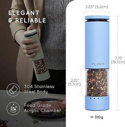 Flendy Electric Salt and Pepper Grinder Set Rechargeable, Automatic Salt and Pepper Grinder Set with Oversized Top Button, Stainless Steel Electric Salt and Pepper Shakers Set