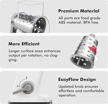 Geedel Rotary Cheese Grater - Upgraded Vegetable Shredder with 4 Interchangeable Blades, Easy to Clean Cheese Shredder with Handle, Kitchen Grater Nuts Grinder for Cutting Cheese, Vegetable, Nuts - Image 6