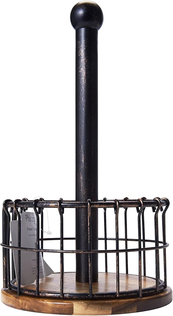 Pfaltzgraff Anvil Wire And Acacia Wood Paper Towel Holder, 13.25-Inch, Antique Black - Image 3