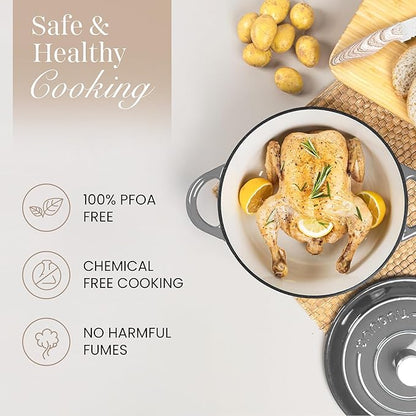 Cast Iron Pot with Lid – Non-Stick Ovenproof Enamelled Casserole Pot, Oven Safe up to 500° F – Sturdy Dutch Oven Cookware – Grey, 5-Quart, 24cm – by Nuovva - Image 4