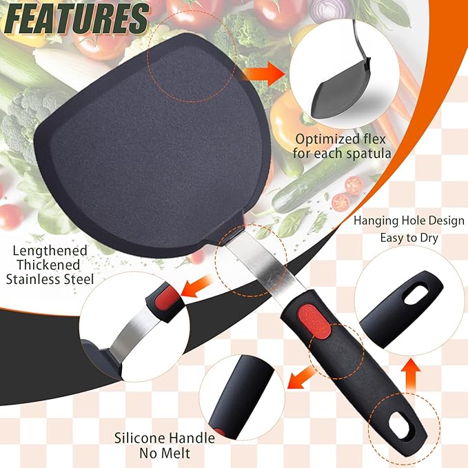 Silicone Spatula Turner Set,3-Pack Spatula Set,600°F Heat Resistant Spatula for Non Stick Cookware,Large Flexible Kitchen Utensils for Baking,Cooking,No Scratching and Melting,Dishwasher Safe,BPA Free - Image 4