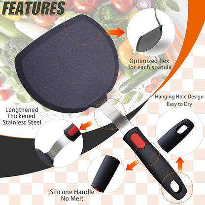 Silicone Spatula Turner Set,3-Pack Spatula Set,600°F Heat Resistant Spatula for Non Stick Cookware,Large Flexible Kitchen Utensils for Baking,Cooking,No Scratching and Melting,Dishwasher Safe,BPA Free - Image 4