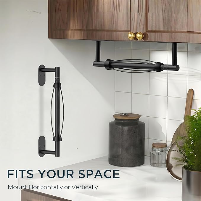 FORIOUS Paper Towel Holder Under Cabinet, One Hand Operable with Ratchet System for Easy Tear, Adhesive or Drill Wall Mount, SUS304 Commercial Paper Towel Holder for Kitchen Bathroom, Matte Black - Image 5
