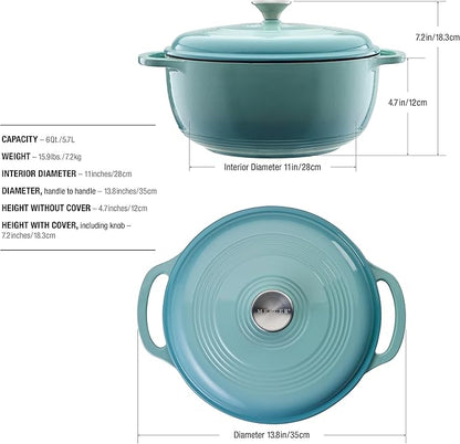 Mercer Culinary Enameled Cast Iron Round Dutch Oven, 6 qt., Aqua - Image 5