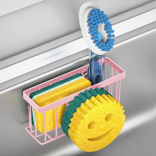 MURLONG Sponge Holder Smiley Face,Sink Caddy,Sink Organizer with 2 Suction Cups/1 Adhesive Strips,Designed for Sponge,Soap,Dish Brush,Scrubber - Pink by MURLONG