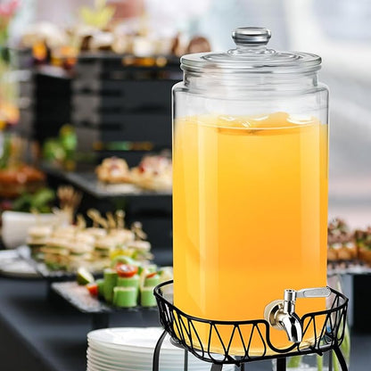 Honeydak 1 Pack 3 Gallon Glass Beverage Dispenser with Stand and Spigot Leakproof Glass Drink Beverage Storage Lemonade Juice Jar Mason Jar Dispenser with Lids for Valentine's Wedding Parties Kitchen