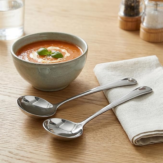 JJUNW 2 Pcs Small Silver 7.9 Inch Gravy Soup Ladle, Stainless Steel Sauce Ladle Soups Spoons, Kitchen Utensil For Spooning Gravy Sauce Soup