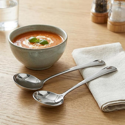 JJUNW 2 Pcs Small Silver 7.9 Inch Gravy Soup Ladle, Stainless Steel Sauce Ladle Soups Spoons, Kitchen Utensil For Spooning Gravy Sauce Soup