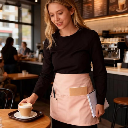 TiwerlfeServer Waist Aprons with 5 Pockets - 11.5 Inch Waterdrop & Oil Resistant Waitress Waiter Half Apron