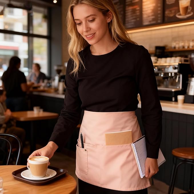 TiwerlfeServer Waist Aprons with 5 Pockets - 11.5 Inch Waterdrop & Oil Resistant Waitress Waiter Half Apron