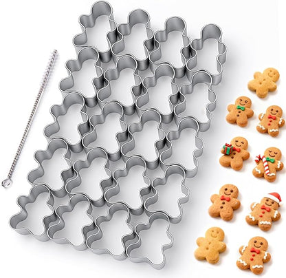 AIERSA Mini Gingerbread Cookie Cutter,Small Christmas Cookie Cutters,1 Inch Tiny Gingerbread Man Shapes Cookie Cutter,20 Cavity Metal Stainless Steel Christmas Cookie Cutters