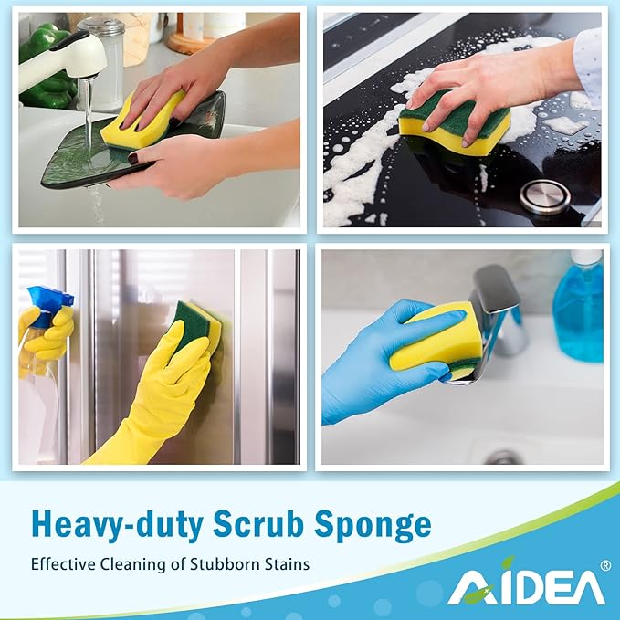 AIDEA Sponges Kitchen, 50 Pack Heavy Duty Dish Sponge, Cleaning Dish Scrubber for Home and Kitchen, Stink-Free Cleaning Supplies for Pots, Pans - Image 6