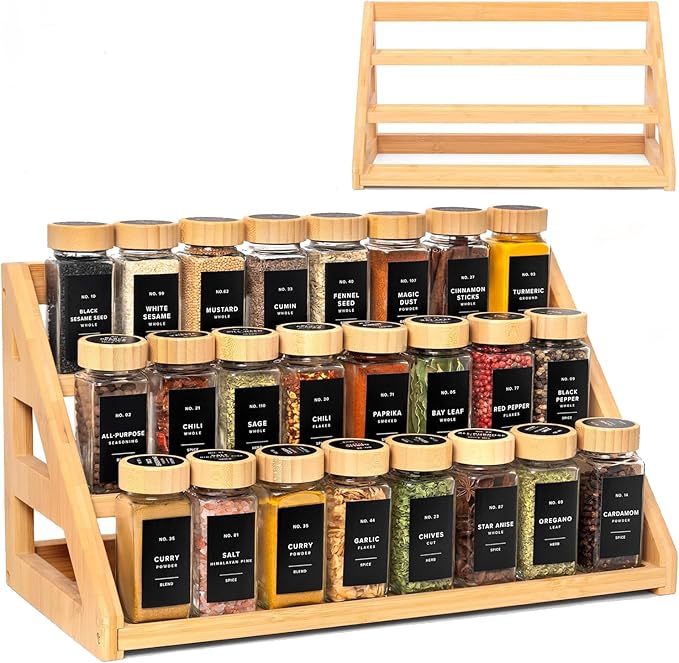 Spice Rack, Spice Organizer -3 Tier Bamboo Spice Racks, Solution for Spice Storage in Kitchens, Countertops，Storage Rooms and Other Places by MNADSFKJ