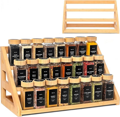 Spice Rack, Spice Organizer -3 Tier Bamboo Spice Racks, Solution for Spice Storage in Kitchens, Countertops，Storage Rooms and Other Places by MNADSFKJ