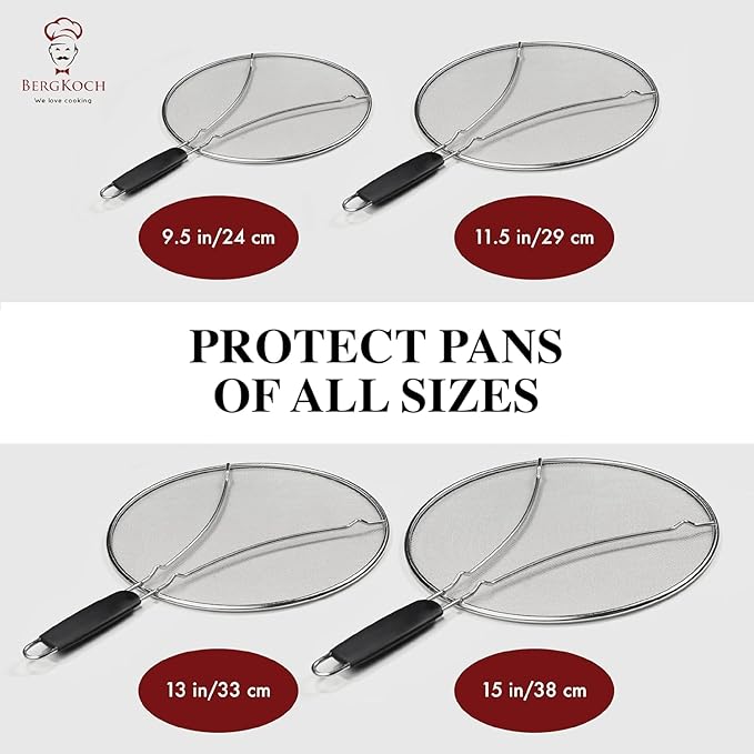 Splatter Screen for Frying Pan - 9.5/11.5/13 Inch Stainless Steel Grease Splatter Guard (Set of 3) - Cover Oil Splash when Sizzling Bacon, Cooking Fried Chicken or Popcorn - Image 9
