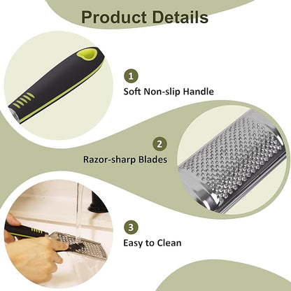 Handheld Cheese Grater Set for Kitchen Stainless Steel Mini Cheese Grater with Handle Lemon Zester with Cleaning Brush for Cheese Vegetable Fruit Chocolate (Black Handle) by beardo decor - Image 3