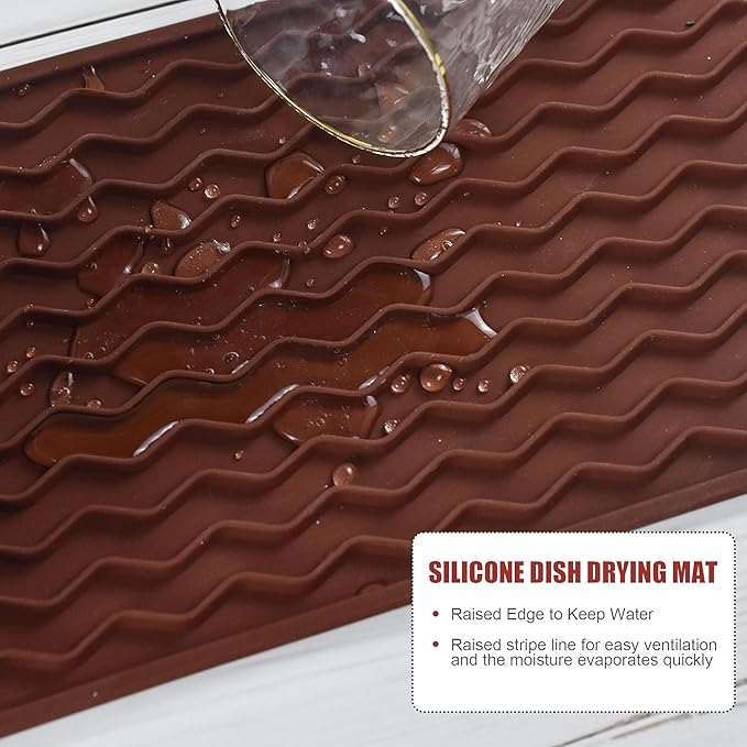 Silicone Dish Drying Mat, Non-Slip Easy Clean Sink Mat Large Heat-resistant Dish Drainer Mat for Kitchen Counter, Sink, Refrigerator or Drawer liner (12" x 6", COFFEE) - Image 4