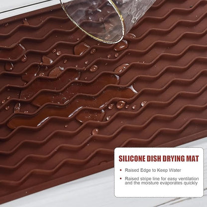 Silicone Dish Drying Mat, Non-Slip Easy Clean Sink Mat Large Heat-resistant Dish Drainer Mat for Kitchen Counter, Sink, Refrigerator or Drawer liner (12" x 6", COFFEE) - Image 4