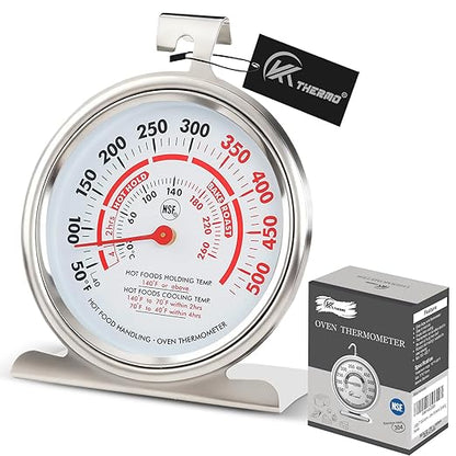 CloudHand Oven Thermometer for Gas/Electric Oven, Oven Temperature Gauge with Hanger&Base, Instant Read Stainless Steel Kitchen Thermometer 20-260°C/50-500°F