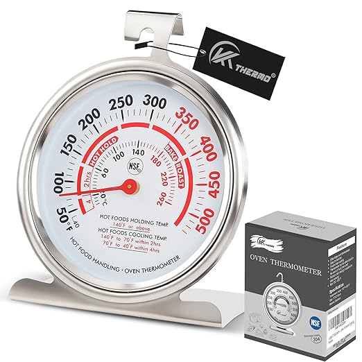 CloudHand Oven Thermometer for Gas/Electric Oven, Oven Temperature Gauge with Hanger&Base, Instant Read Stainless Steel Kitchen Thermometer 20-260°C/50-500°F