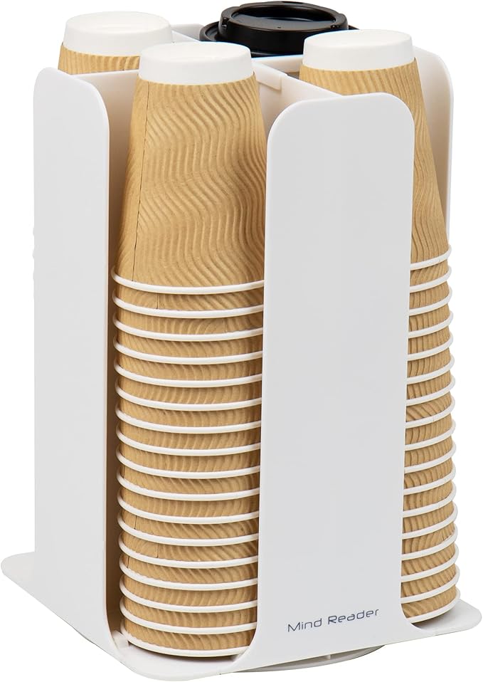 Mind Reader Cup and Lid Carousel, Countertop Org, Coffee Bar, Beverage Cup Holder, Plastic, 7.75"L x 7.75"W x 11.5"H, White by MindReader