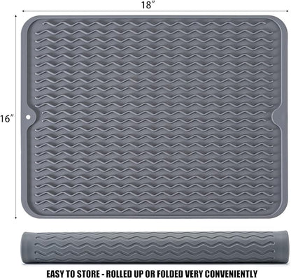 Silicone Dish Drying Mat, Non-Slip Easy Clean Sink Mat Large Heat-resistant Dish Drainer Mat for Kitchen Counter, Sink, Refrigerator or Drawer liner (18" x 16", GREY) - Image 2