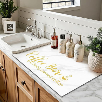 Findosom Dish Drying Mat, 16"x 24" Super Absorbent & Hide Stain Coffee Mat, Cuttable Drying Mat for Kitchen Counter, Coffee Bar Accessories, Under Dish Rack, Coffee Maker, Espresso Machine, White - Image 7