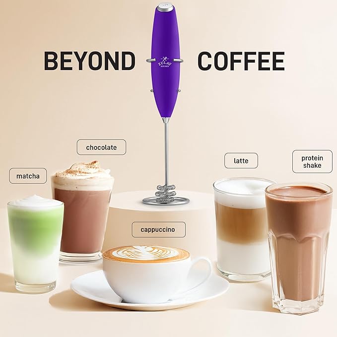 Zulay Kitchen Patented Tornado Triple Whisk Milk Frother with 4 Duracell Batteries – Handheld Foam Maker for Coffee, Lattes, Matcha & Hot Chocolate – Rich, Creamy Froth in Seconds - Purple - Image 3