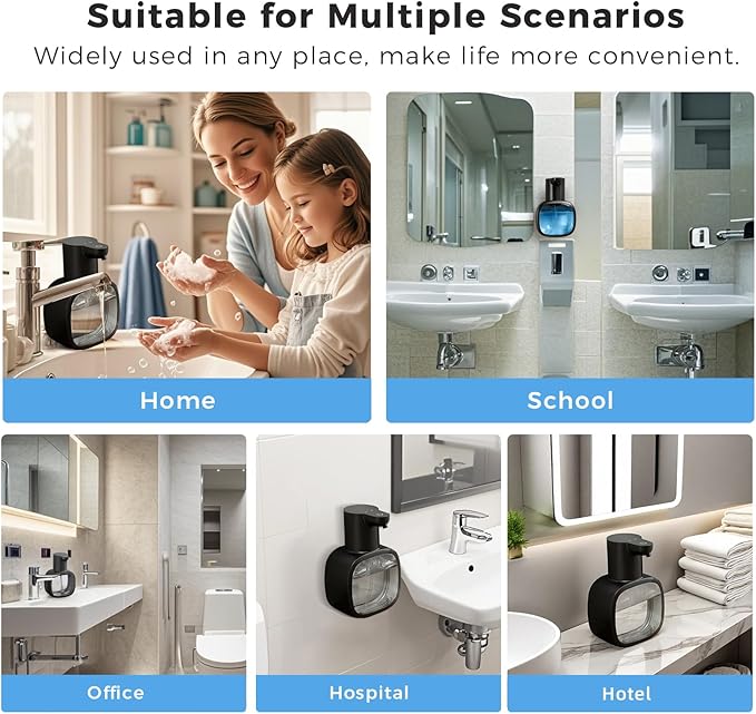 Automatic Liquid Soap Dispenser, 17oz/500ml Touchless Rechargeable with 4-Level Adjustable & IPX5 Waterproof - Level Display for Wall/Tabletop Use in Bathroom, Kitchen, Black - Image 9