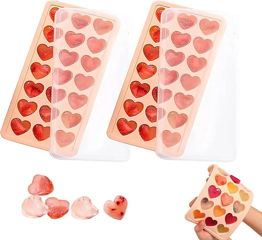 2 Pack Heart-Shaped Ice Cube Trays - 42 Holes Silicone Heart Ice Cube Tray with Lid, BPA Free and Dishwasher Safe, Mini Heart Shape Ice Cube Mold, Easy to Remove (2 Pack Pink)