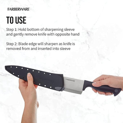 Farberware Edgekeeper 8-Inch Chef Knife with Self-Sharpening Blade Cover, High Carbon-Stainless Steel Kitchen Knife with Ergonomic Handle, Razor-Sharp Knife, Black - Image 5