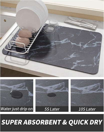 AMOAMI-Coffee Mat Hide Stain Rubber Backed Absorbent Dish Drying Mat for Kitchen Counter-Coffee Bar Accessories Fit Under Maker Machine Pot Espresso Machine Dish Rack 16"x24" - Image 3