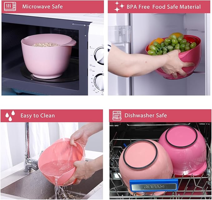 BoxedHome Classic Mixing Bowl Set, BPA Free Plastic, Microwave and Dishwasher Safe (Set of 4, Pink), 4.5 quarts - Image 6