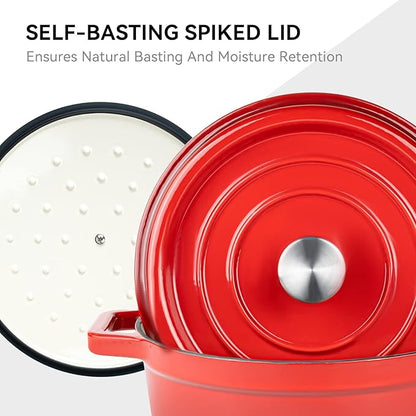 Miereirl 6.5 Quart Enameled Dutch Oven Pot with Lid, Cast Iron Dutch Oven with Dual Handles for Bread Baking, Cooking, Non-stick Enamel Coated Cookware (Red) - Image 5