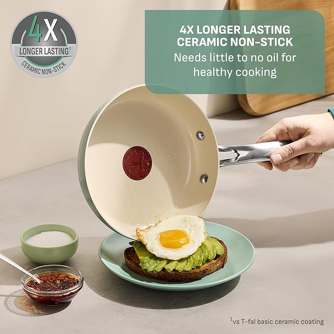 T-Fal Inspire Ceramic Frying Pans Nonstick 12 Inch Skillet, Oven Safe to 500°F, Cookware Stainless Steel Handle, Mint Green - Image 4