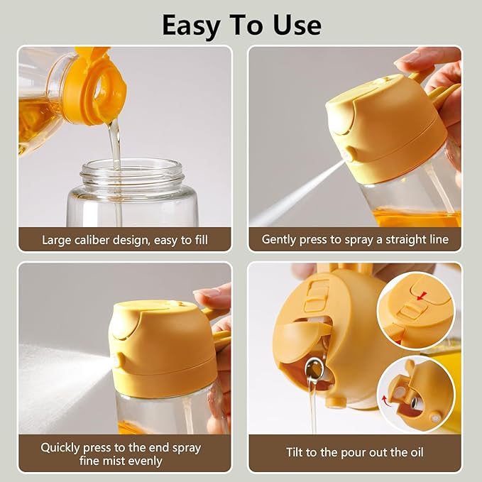 SWEET VIEW Oil Sprayer for Cooking, 16oz/470ml 2 In 1 Glass Olive Oil Sprayr & pourer for Kitchen, Air Fryer, Cooking, Salad, BBQ (Yellow) - Image 2