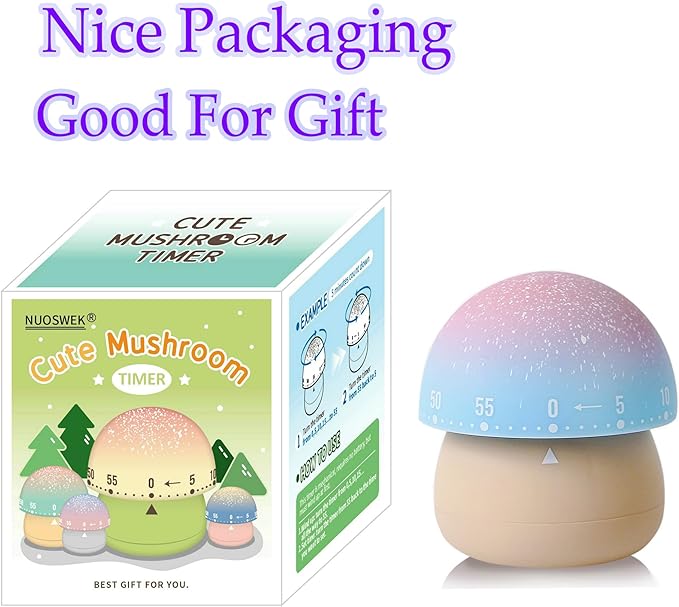 Mechanical Kitchen Timer, Cute Mushroom Timer for Kids, Wind Up 60 Minute Manual Countdown Timer for Classroom, Home, Study and Cooking (Beige Base) - Image 6
