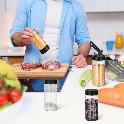 Zhehao 24 Pieces Plastic Spice Containers Plastic Spice Bottles Clear Reusable Large Empty Seasoning Jars with Shaker Lids for Kitchen Storage Seasoning Powder Herbs(16 oz,Cylinder,Clear and Black) - Image 5