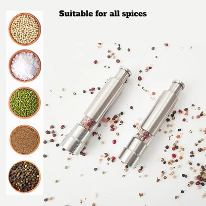 Modern Thumb Click Salt and Pepper Grinder with Refillable Peppermill - Perfect for Himalayan Salts, Black Pepper, Sea Salt, Peppercorns, Spices Push Button for 1 hand operation