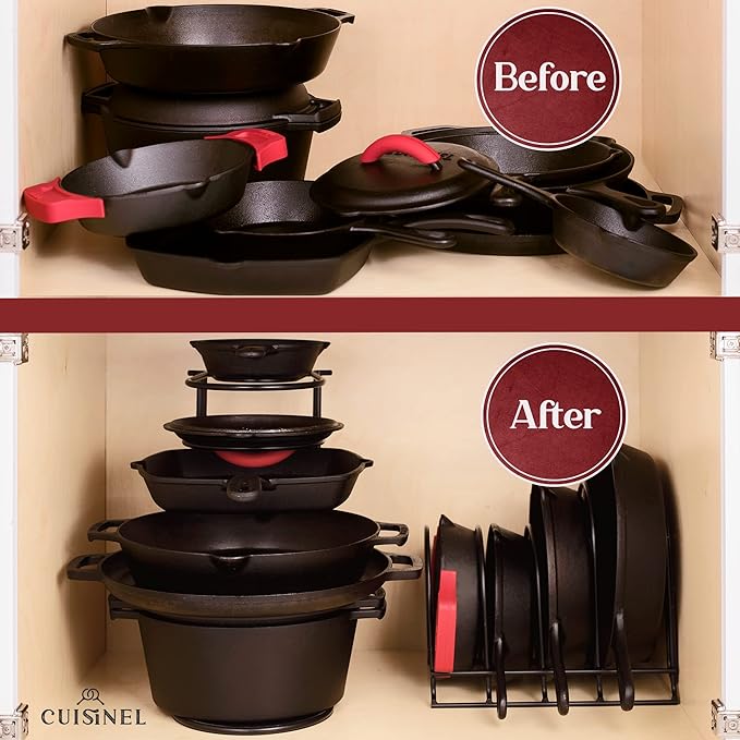 Cuisinel Pots and Pans Organizer Rack - 60 to 100-LBS Capacity Extremely Heavy Duty - 8mm Thick - Made in India - Matte-Black 15.9"-Tall 5-Tier Space Saving Kitchen Cookware Storage - Image 4