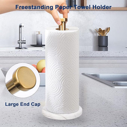 NearMoon Standing Paper Towel Holder, Kitchen Paper Towel Tissue Holder- for Bathroom Kitchen Countertop, Standard or Jumbo-Sized Roll Paper (with Marble Base, Brushed Gold) - Image 5