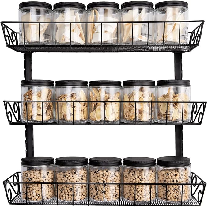 SWOMMOLY Adjustable Wall Mount Spice Rack, 3-Tier Dual-use (Multi-use) Organizer, Black - Image 6