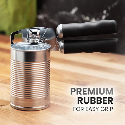 Zulay Kitchen Heavy Duty Stainless Steel Can Opener Manual with Bottle Opener - Rust Proof Manual Can Opener With Turn Knob & Comfy Soft Grip Handles - Black - Image 9