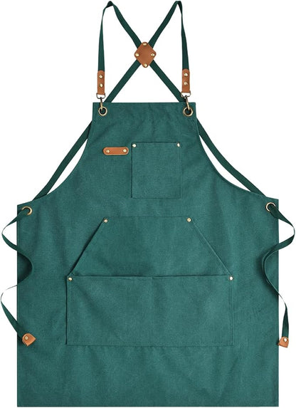 Aoomzoon Canvas Aprons for Men Chef Apron, Work Apron with Large Pockets - 16oz Heavy Duty Cross Back, BBQ, Cooking