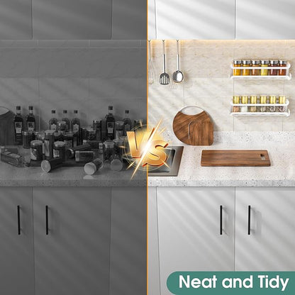 LUCYCAZ 2 Pack Wall Mounted Spice Rack with 8 Hooks, Spice Organizer Shelf for Stove Cabinet Pantry Door,Screw or Adhesive Spice Shelf Hanging Wall Spice Rack in Kitchen and RV (White, 2 PACK) - Image 7