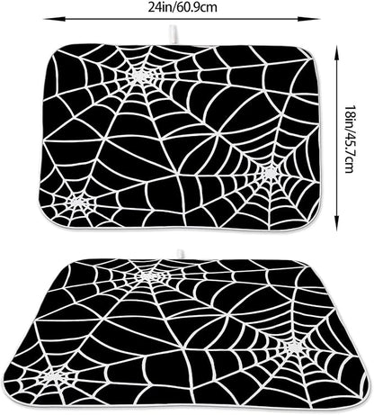 Halloween Spiderweb Dish Drying Mat 18 x 24 inch Halloween Scary Themed Black White Spider Web Decorative Drying Mats Microfiber Absorbent Dish Washable Draining Mat for Kitchen Counter
