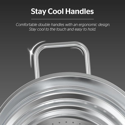 SUNHOUSE 5 Quart Stainless Steel Steamer Insert – Multi-Purpose Soup & Food Steamer with Stay-Cool Handles & Heavy-Duty Glass Lid – Fits Various Pot Sizes (8", 8.5", 9.5") - Image 5